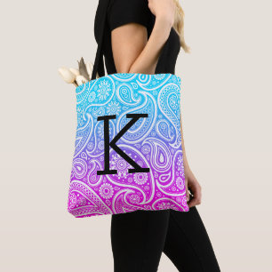 Witte paisleypatroon op blauw tot roze ombre tote bag