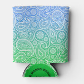 Witte paisleypatroon op groen tot blauw ombre blikjeskoeler (Voorkant)