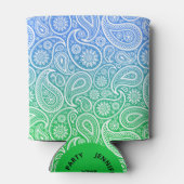Witte paisleypatroon op groen tot blauw ombre blikjeskoeler (Achterkant)