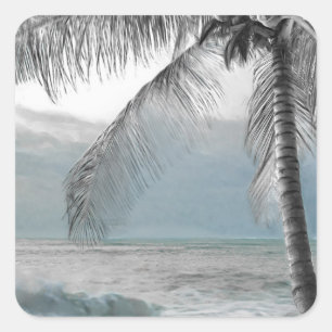 Witte Palm Kokosboom Elegant Strand Bruiloft Vierkante Sticker