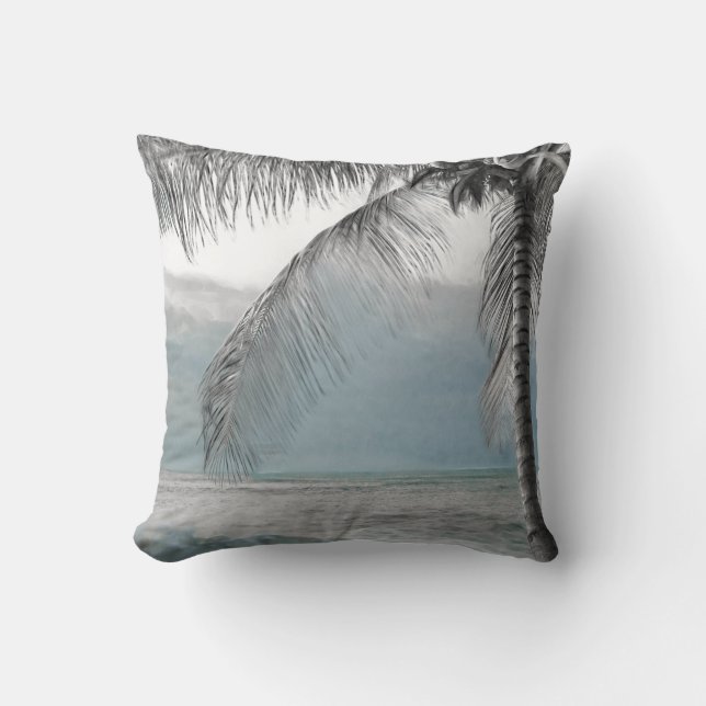 Witte Palm Kokosboom Elegant Strand Paradijs Kussen (Voorkant)