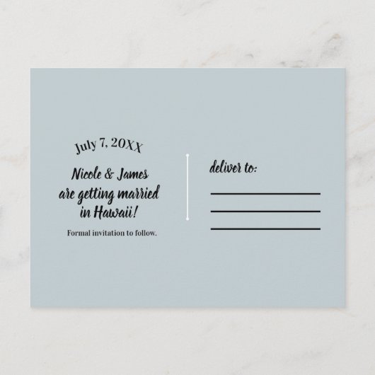 Witte Palm Kokosboom Elegante Chic Bewaar de Datum Aankondigingskaart (Achterkant)