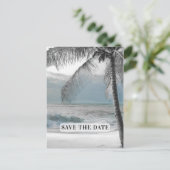 Witte Palm Kokosboom Elegante Chic Save the Date Aankondigingskaart (Staand voorkant)