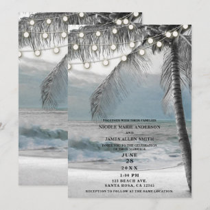 Witte Palm Kokosboom & Lichtjes Strandtrouw Kaart
