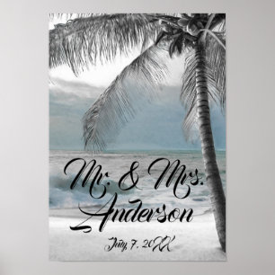Witte Palm Kokosboom Strand Elegant Huwelijk Poster
