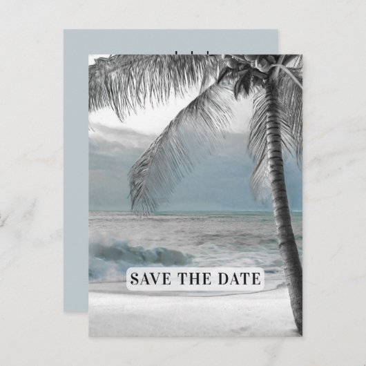 Witte Palm Kokosnootboom Elegante Chic Sla de datu Aankondigingskaart (Voorkant / Achterkant)
