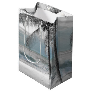 Witte Palm Kokospalm Boom Strand Elegante Trouwdag Medium Cadeauzakje