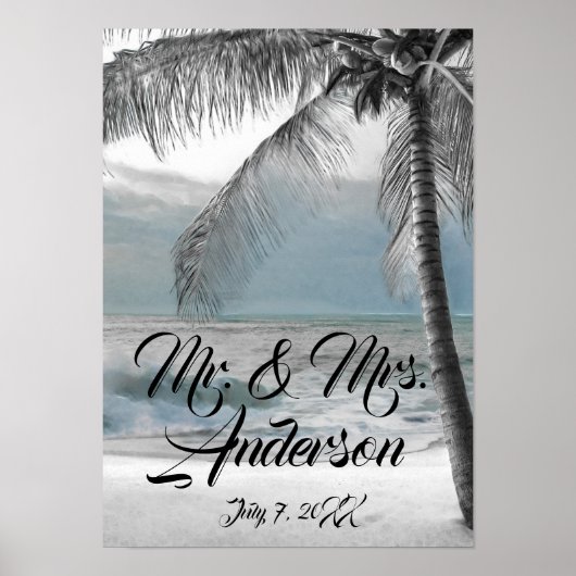 Witte Palm Kokospalm Strand Elegant Bruiloft Poster (Voorkant)