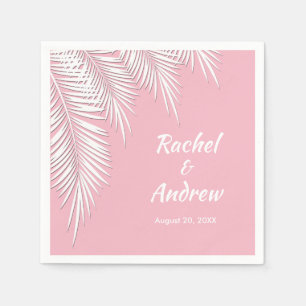 Witte palm op roze feestservetten servet