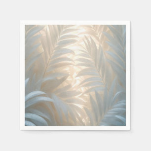 Witte palmbladeren in bleke kleuren, aquarel servet