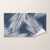 Witte palmbladeren op donkerblauwe achtergrond bad handdoek (Handdoek)