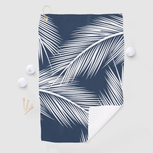 Witte palmbladeren op donkerblauwe achtergrond golfhanddoek (Insitu)