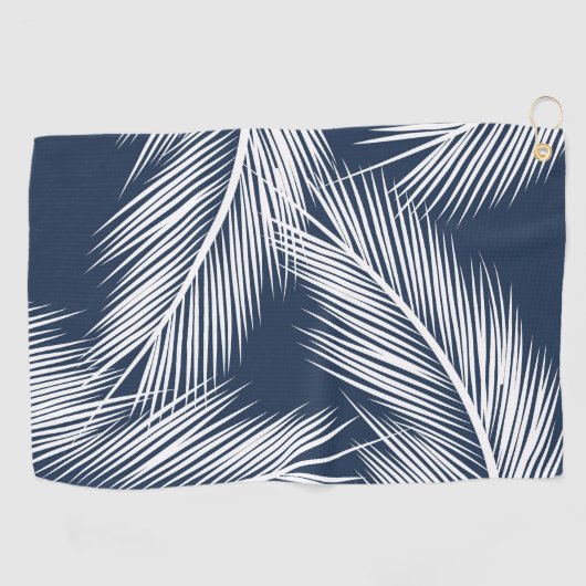 Witte palmbladeren op donkerblauwe achtergrond golfhanddoek (Horizontaal)