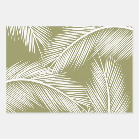 Witte palmbladeren op groene achtergrond inpakpapier vel (Voorkant 3)