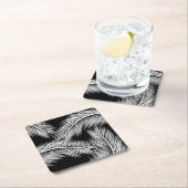 Witte palmbladeren op zwarte achtergrond kartonnen onderzetters (Insitu)