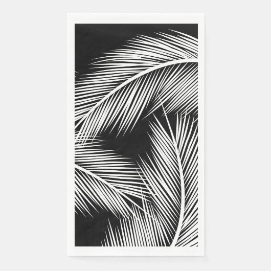 Witte palmbladeren op zwarte achtergrond servet (Voorkant)