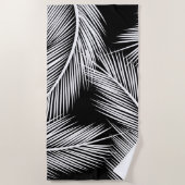 Witte palmbladeren op zwarte achtergrond strandlaken (Voorkant)