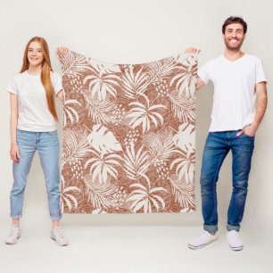 Witte palmbladeren Roos taupe Fleece Deken