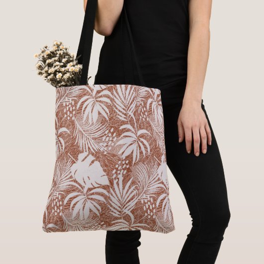 Witte palmbladeren Roos taupe Tote Bag (Dichtbij)