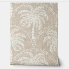 Witte palmbomen op beige kust tropische bogen behang