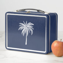 Witte palmboom op blauwe lunchbox