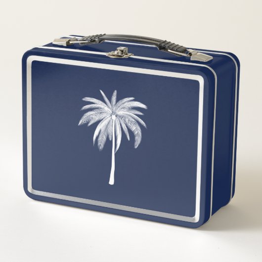 Witte palmboom op blauwe lunchbox (Voorkant)