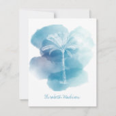 Witte Palmboom op Blauwe Waterverf Gepersonaliseer Notitiekaartje (Voorkant)