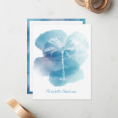 Witte Palmboom op Blauwe Waterverf Gepersonaliseer Notitiekaartje (Voorkant / Achterkant in situ)