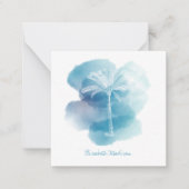 Witte Palmboom op Blauwe Waterverf Gepersonaliseer Notitiekaartje (Voorkant)