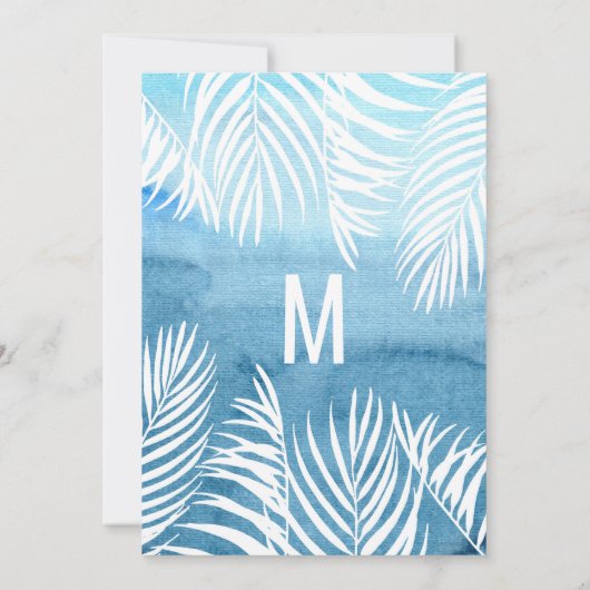Witte palmboom zonder blauwe Waterverf bruiloft Kaart (Achterkant)