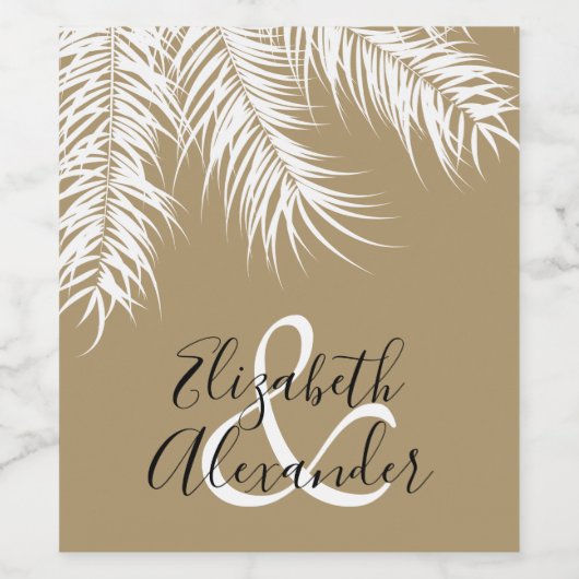 Witte palmboomschijfjes op donker goud dank u wijn etiket (Enkel label)
