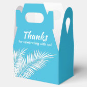 Witte palmen op blauwe Gable Party Favor-dozen Bedankdoosjes (Geopend)