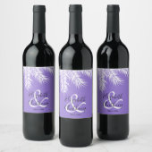Witte palmen op Paarse achtergrond bruiloft Wijn Etiket (Flessen)