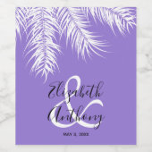 Witte palmen op Paarse achtergrond bruiloft Wijn Etiket (Enkel label)