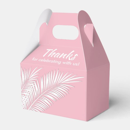Witte palmen op roze dakrand feestgunstdozen bedankdoosjes (Voorkant Zijde)