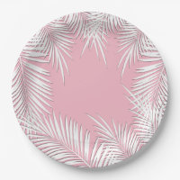 Witte palmen op roze tropische themapapier Borden