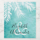 Witte palmen op Turquoise Wedding Persoonlijk Wijn Etiket (Enkel label)