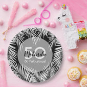 Witte palmen op zwart tropisch papieren bordje (Feest)