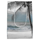 Witte palmkokokosnootboom Beach Elegant Weddenscha Medium Cadeauzakje (Achterkant)