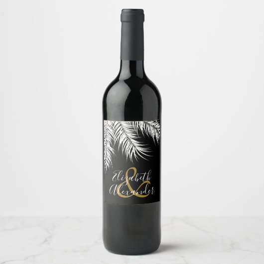 Witte Palms Fronds on Black Wijn Etiket (Voorkant)