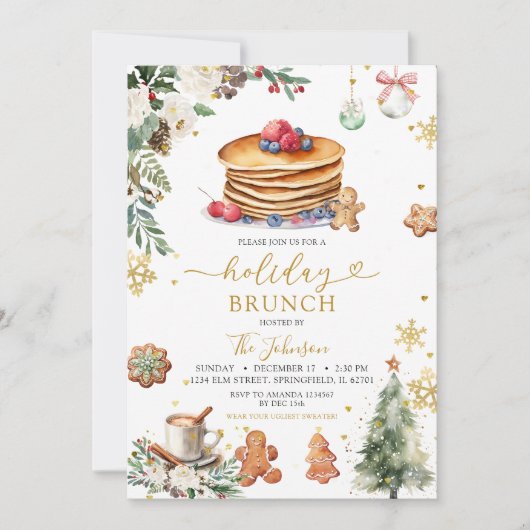 Witte Pannenkoek Vakantie Brunch Kerst Bloemen Kaart (Voorkant)