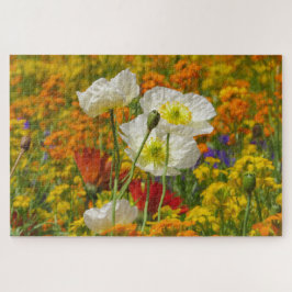 Witte papaver die rond de kleurrijke bloemen groei legpuzzel