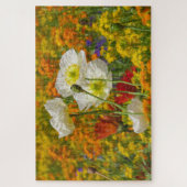 Witte papaver die rond de kleurrijke bloemen groei legpuzzel (Verticaal)