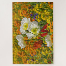 Witte papaver die rond de kleurrijke bloemen groei legpuzzel