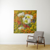Witte papaver die rond de kleurrijke bloemen groei wandkleed (In Situ (horizontaal))