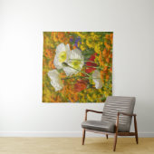 Witte papaver die rond de kleurrijke bloemen groei wandkleed (In situ)