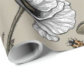 Witte papaver en ladybugs cadeaupapier (Rol Hoek)