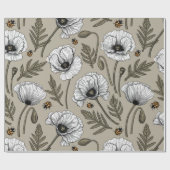 Witte papaver en ladybugs cadeaupapier (Vlak)