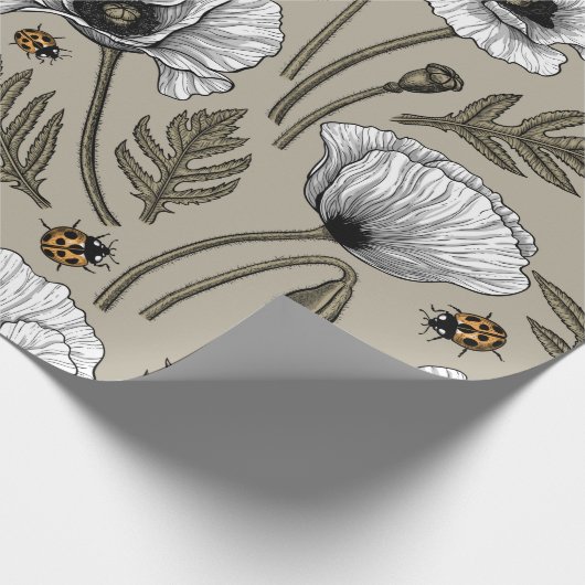 Witte papaver en ladybugs cadeaupapier (Hoek)