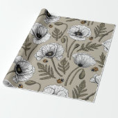 Witte papaver en ladybugs cadeaupapier (Uitgerold)